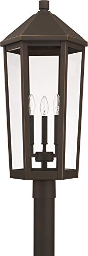Capital Lighting 926934OZ Ellsworth Clear Glass Outdoor Post Lantern, 3-Light 180 Total Watts, 28" H x 13" W, Oiled Bronze