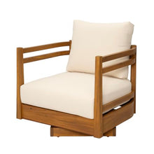Merax Acacia Wood Outdoor Swivel Chairs Set of 2 with Beige Cushions
