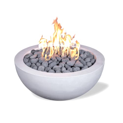 29" Premium Vivid 2" Concrete Fire Bowl - (Ivory-White) Cement Round Natural Gas Fire Pit - Outdoor Fire Table with Key Valve GFRC (29" Diameter x 13" High) - E-VIVID2-I-NG