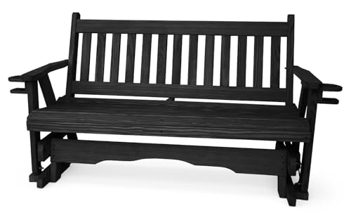 4 FT BLACK Porch MISSION Glider Cupholders Bench for 2 Person, Amish-Made Pine Wood Patio Glider, Smooth Glide, Balanced Construction,Even Weight Distribution, Relaxed Seating Angle, Made in USA
