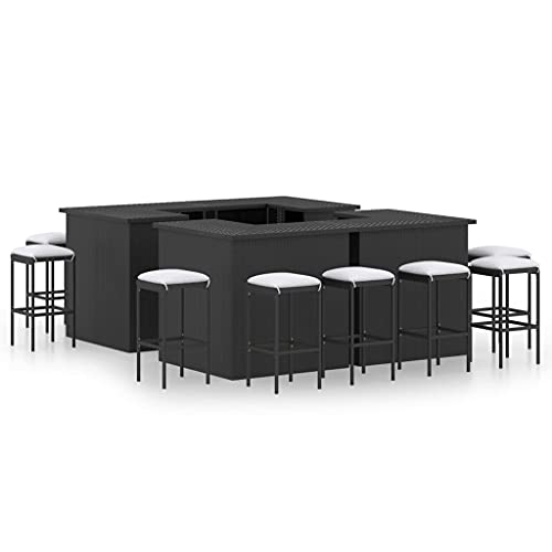 Heofavd 16-Piece Garden Bar Set Black Poly Rattan Patio Furniture Outdoor Dining Set with Removable Cushion Covers 19.7 x 39.4 x 41.3 in Modern Bistro Table and Chairs for Patio Balcony Backyard