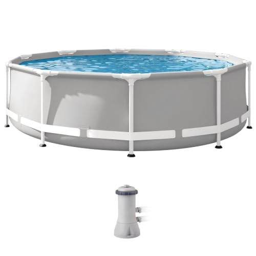 10ft x 30in Round Metal Frame Above Ground Swimming Pool, with Filter Pump
