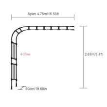 GZHERVICES Metal PE-Coated Half Arch Trellis for Climbing Plants Outdoor, Black Garden Arbor Rose Support & Wedding Archway Decor for Lawn, Patio, Backyard(4.75x2.67x0.5m)