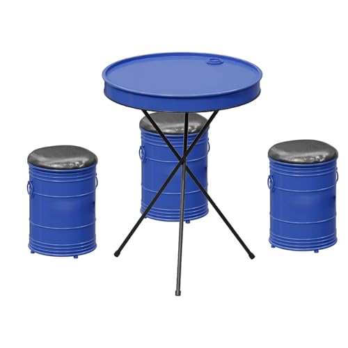 TBJEN Outdoor Club Bistro Bar Sets,Round Metal Paint Bucket Footstool, Furniture, Set, Patio Table and Chair 4 Pieces,Personalized,Industrial Style,Commercial(E)
