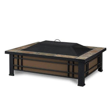 Bowery Hill Rectangle Wood Burning Fire Pit, Natural Slate Tile, 13" H x 33.6" W x 43.75" D, Heat Resistant Powder Coated Steel, Includes Spark Screen, Log Poker, Grate, Protective Cover, Outdoor