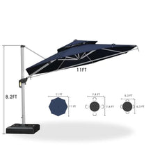 OROTLECT 11 Feet Outdoor Double Top Ronud Deluxe Lighted Cantilever Umbrella With Base,Navy
