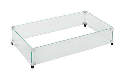 Outdoor GreatRoom Co Fire Pit Wind Guard - 12" x 24" Rectangular Fire Pit Glass Wind Guard for Firepit Burner - 6 Inch Tall Tempered Glass Panels, Secure Aluminum Clips, Rubber Bases, Easy Assembly