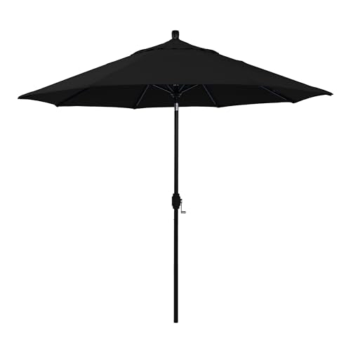 California Umbrella 12-Year-Non-Fading, 9Ft Premium Sunbrella Patio Umbrella, Hand-Crank, Button-Tilt, Black Frame, Black Fabric