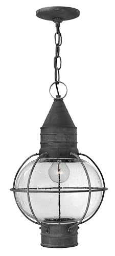 Hinkley Cape Cod 2202DZ Medium Outdoor Hanging Onion Lantern, Adjustable Height, Clear Seedy Glass, Aged Zinc