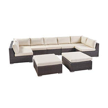 Christopher Knight Home Tom Rosa Outdoor 7 Seater Wicker Sectional Sofa Set, Multibrown with Beige Cushions