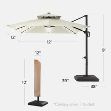 Best Choice Products 12x12ft LED Cantilever Patio Umbrella w/Base Included & 360° Rotation, Large Solar Offset Hanging Outdoor Sun Shade for Deck, Backyard Table w/Stand & Lights – Ivory