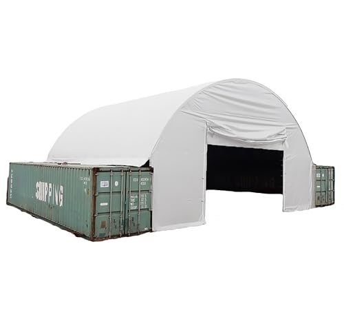 End Wall for Container Shelter 20' Wide, Can fit a 20'x20' or 20'x40' Container Shelter, Conex Mounted Canopy Shelter,White 21oz PVC Tarp