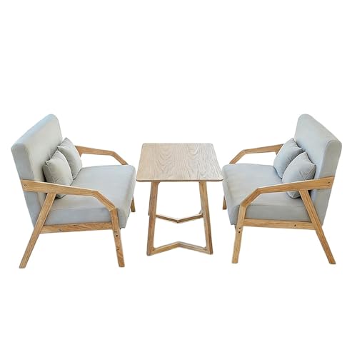 JOSOGO 3-Piece Outdoor Indoor Seating Set, Water-Resistant Solid Wood Frame with Fade-Proof Light Gray Cushions for Garden & Reading Nook(3)