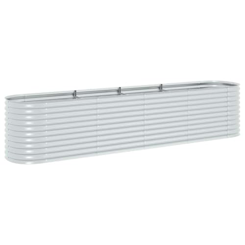 Makastle Raised Garden Bed Outdoor 157.5" x 31.5" x 31.9" Silver Galvanized Steel Weather Resistant Modern Rectangular Floor Standing Planter