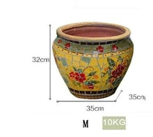 CUTPOIY Outdoor Villa Garden Large Flower Pot Hand-Painted Ceramic Mosaic Plant Pot Amen Garden Balcony Bonsai Planter European Classical Garden Planter Corridor Aisle Colorful, Sun Flower-Medium