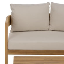 SAFAVIEH Outdoor - Theo Bench + Table Set - Oak Solid Wood & Ivory Cushion - Weather Resistant - Ideal for Patio, Deck, Backyard (PAT7088B)