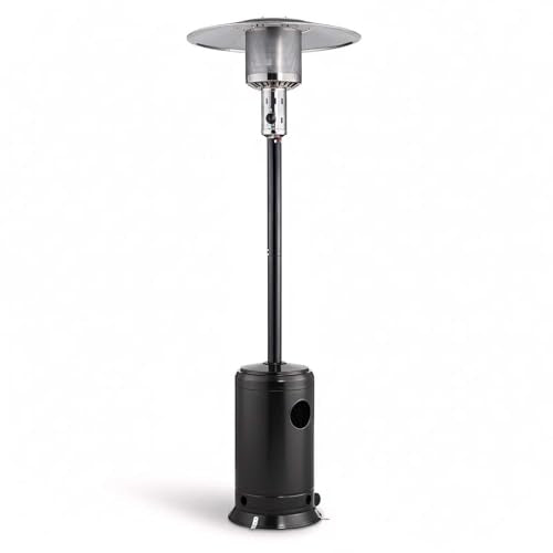 Black Steel Propane Patio Heater 47,000 BTU – Portable Outdoor Gas Heater with Round Reflector & Stainless Steel Burner for Backyard, Restaurant, Bar, Deck, Poolside, Garden, Outdoor Events