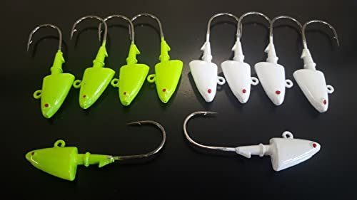 Generic 10" New Shad Jig Head Pompano Fluke Lure with Ultra Point Hooks - 5 Char & 5 White, 4 oz