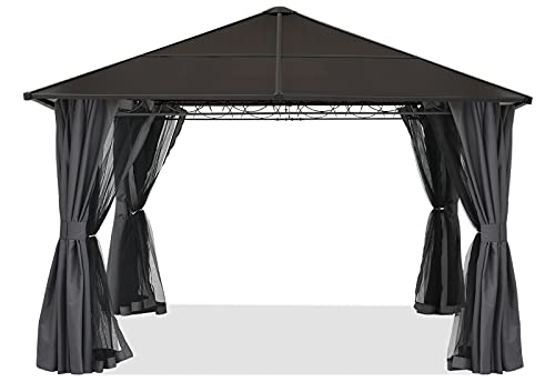 ABCCANOPY Hardtop Patio Gazebo with Curtains and Netting Dark Gray