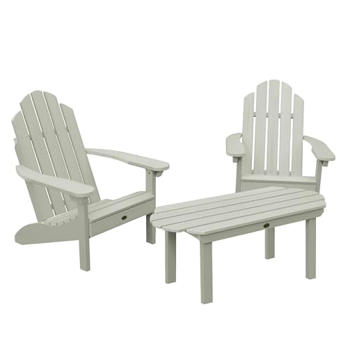 Highwood Classic Westport Adirondack 3-Piece Set, 2 Chairs & Coffee Table, Eucalyptus