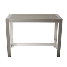 Benjara BM287805 Patio Kylo 59 Inch Outdoor Bar Table, Aluminum Frame, Plank Surface, Large, Gray and Brown