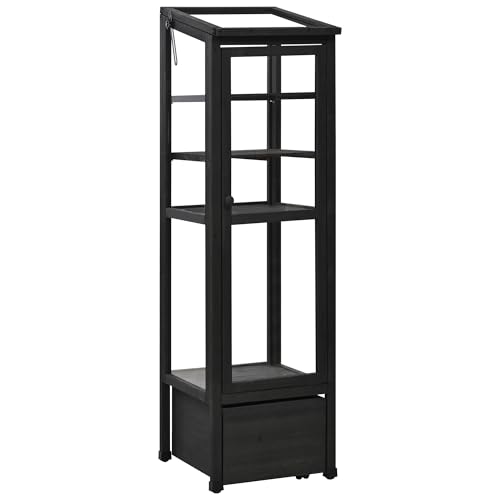 62.4inch Height Wood Garden Greenhouse Balcony Portable Mini Cold Frame with Movable Storage Box and Adjustable Shelves for Outdoor Indoor Use Black