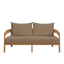 Modway Brisbane Modern Teak Wood/Fabric Patio Loveseat Natural Light Brown