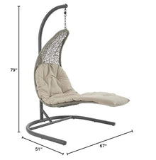 Modway Landscape Wicker Rattan Outdoor Patio Porch Chaise Lounge Swing Chair Set with Stand Light Gray Beige