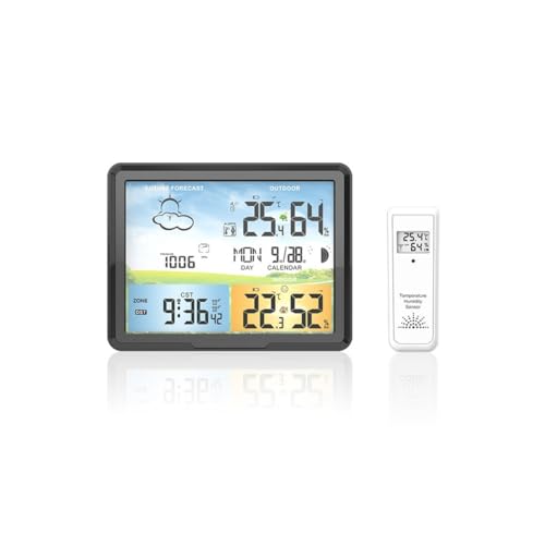 YWMLFZ Indoor Outdoor Temperature Humidity Meter Multi-Functional Color Screen Weather Clock Alarm