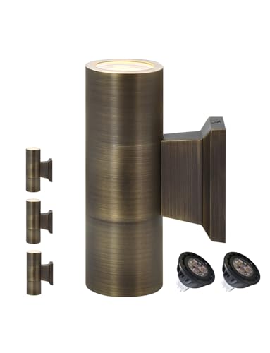 COLOER Solid Brass Outdoor Cylinder Wall Lights Bronze Finish 4 Pack