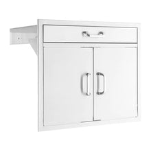 Mont Alpi Signature 30"W x 23"H Commercial Grade 304 Stainless Steel Outdoor Kitchen Island BBQ Grill Magnetic Double Access Doors & Single Drawer Combo + Traditional & Contemporary Style Handle Sets