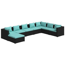 KPOUTRFG 8-Piece Modular Garden Lounge Set in Black and Water Blue, Outdoor Patio Furniture Seating with Cushions for 8 Adults
