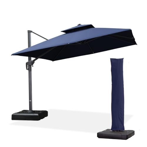 OROTLECT 10' Square Cantilever Umbrella With Base And Umbrella Cover With Zipper,Navy