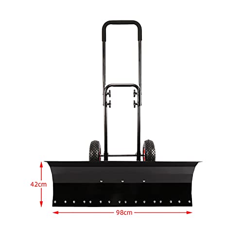 Snow Plow Shovel with Wheels Portable Snow Pusher Snow Shovel for Driveway Pusher Adjustable Height & Angle Heavy Duty Metal Rolling Snow Removal Tool for Driveway Garden Pavement(Snow removal,100x42c