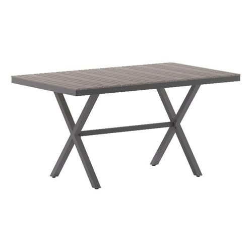 Afuera Living 59x39.5 Cross Frame Metal Patio Dining Table, Gray Finish, Polystyrene Slats, Rust Resistant, Seats 6 Adults, All-Weather Outdoor Table for Backyard or Commercial Use