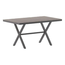 Afuera Living 59x39.5 Cross Frame Metal Patio Dining Table, Gray Finish, Polystyrene Slats, Rust Resistant, Seats 6 Adults, All-Weather Outdoor Table for Backyard or Commercial Use