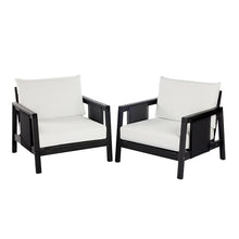 Christopher Knight Home Crew Acacia Wood Lounge Chair Outdoor Set of 2 with Removable Cushion, Solid Wood Patio Accent Chair with Textilene Accents, Patio Furniture Set Sofa Chair, Black+White