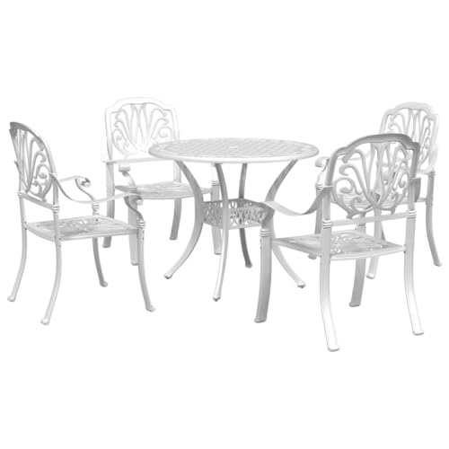 AMBERARD Garden Dining Set White Cast Aluminum Medium Durable Furniture Set