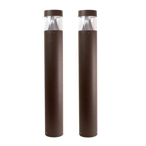 Solus Round Tunable LED Bollard – Switchable Wattage (12W–22W), 1600–3000 Lumens – Adjustable CCT 3000K/4000K/5000K – Black or Bronze Path Light (Bronze, Round / 2 Pack)