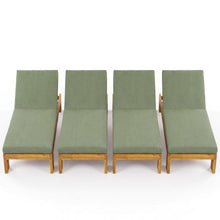 Christopher Knight Home Mona Set of 4 Acacia Wood Chaise Lounge Chair Outdoor with Removable Cushion, Patio Chaise Lounge with 5-Position Adjustable Backrest, Recliner Chair for Poolside, Green+Teak