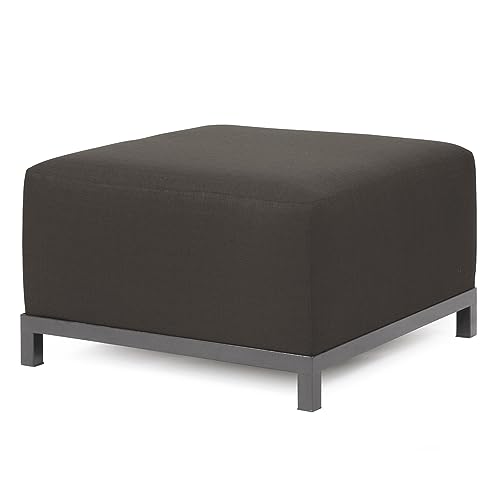 Howard Elliott Collection Axis Patio Ottoman with Cover, Upholstered Footstool Coffee Table Ottoman Bench for Indoor or Outdoor Home or Office Seating, Titanium Frame, Seascape Charcoal