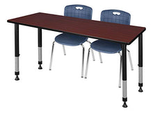 Regency Kee Height Adjustable Classroom Table Set with Two 18" Andy Chairs, Mahogany/Navy