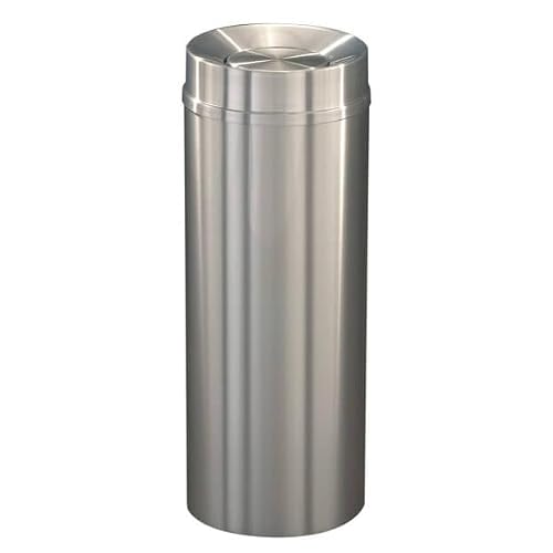 Sturdy Essentials 12 Gallon Satin Aluminum Waste Receptacle | Heavy-Duty Commercial Trash Bin | Rust & Tarnish Resistant | Durable Indoor Waste Container | (Tip Action Top)
