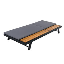 Merax 4 piece Black Iron Teak Finish Chaise Lounge Set with 2" Thick 2-Fold Cushion, 400 lbs Capacity, Adjustable Backrest with Flat Storage Surface for Patio, Poolside, Backyard, Dark Gray