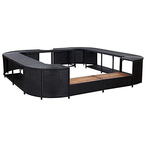 Square Hot Tub Surround with 2 Spa Steps, 105.5-inch Poly Rattan Spa Enclosure, Weather-Resistant PE Wicker Spa Surround for Garden and Patio, Black