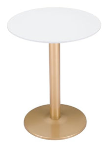 Alto Bistro Table White & Gold, White Dining Table, Modern Style, Painted MDF Round Shape Tabletop, Steel, Indoor Dining, 23.6" W x 23.6" D x 29.9" H
