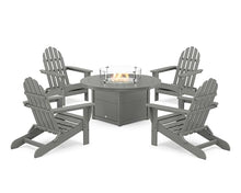 Polywood Classic Folding Adirondack 6-Piece Conversation Set with Fire Pit Table Slate Grey