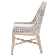 MAKLAINE Transitional Outdoor Dining Chairs, Set of 2, Gray Teak Wood Frame, Taupe and White All-Weather Fabric Cushions, Rope Pattern Seat Back, 34.5" H x 24.75" W x 23.5" D, Patio Seating