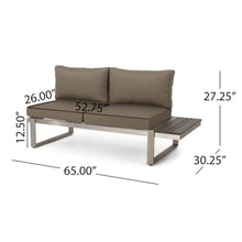 Hassyee Aluminium Loveseat with Extended Side Table and Soft Cushions for Poolside, Lawn, Backyard, Outdoor Armless Sofa with Slatted Tabletop for Balcony, Garden, Living Room