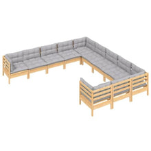 HGPOTUY 11 Piece Patio Lounge Set with Gray Cushions Solid Wood